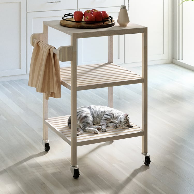 İnterbuild Masif Akasya Ahşap Holger Servis Arabası (520x520x850 mm) Org Beyaz - 674838