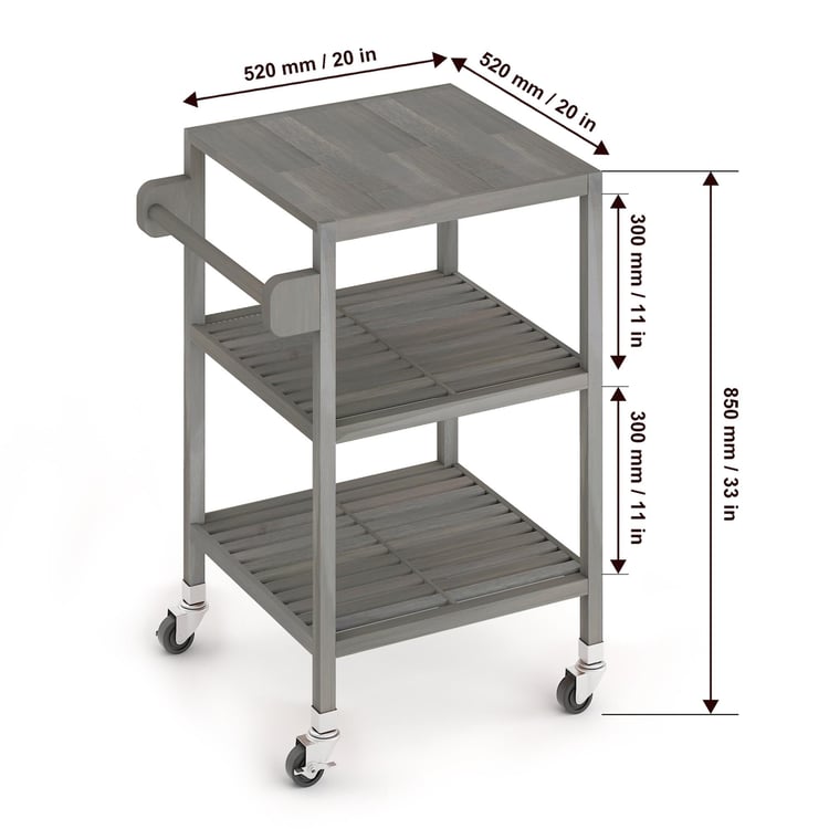 İnterbuild Masif Akasya Ahşap Holger Servis Arabası (520x520x850 mm) Alaca Gri - 674821