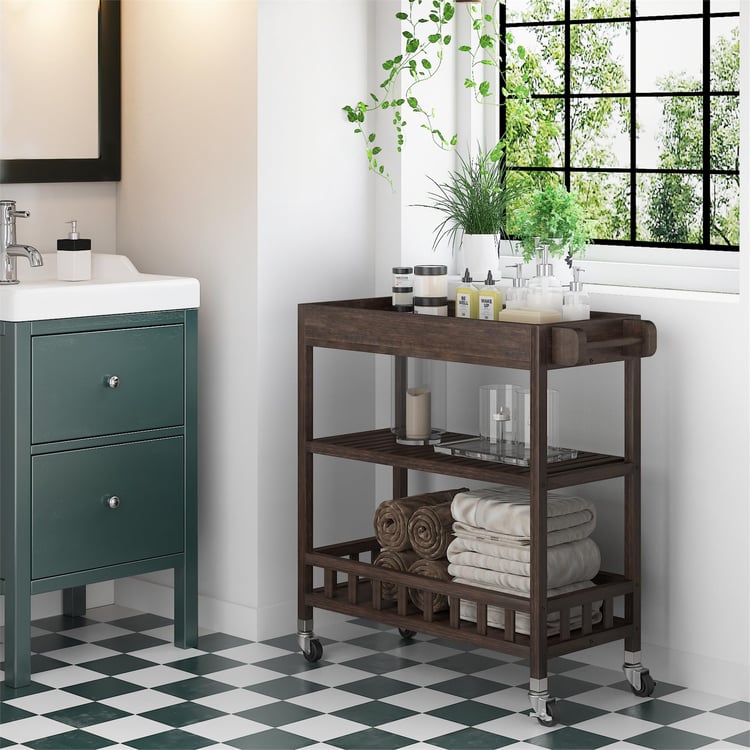 İnterbuild Masif Akasya Ahşap Holger Tepsili Servis Arabası (799x349x850 mm) Espresso - 675033