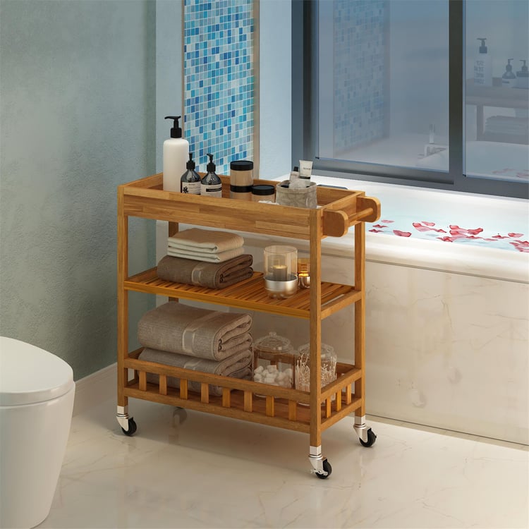 İnterbuild Masif Akasya Ahşap Holger Tepsili Servis Arabası (799x349x850 mm) Altın Tik - 675026
