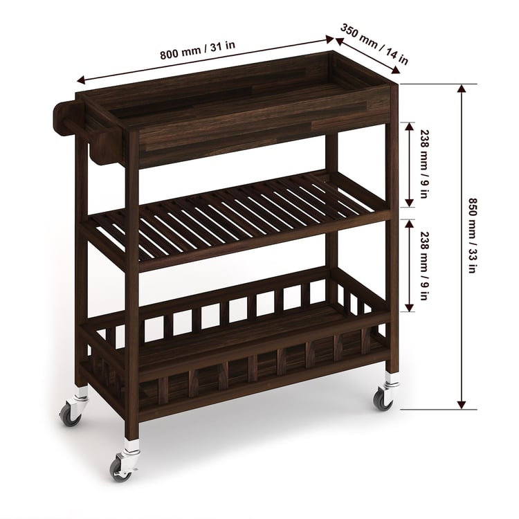 İnterbuild Masif Akasya Ahşap Holger Tepsili Servis Arabası (799x349x850 mm) Espresso - 675033
