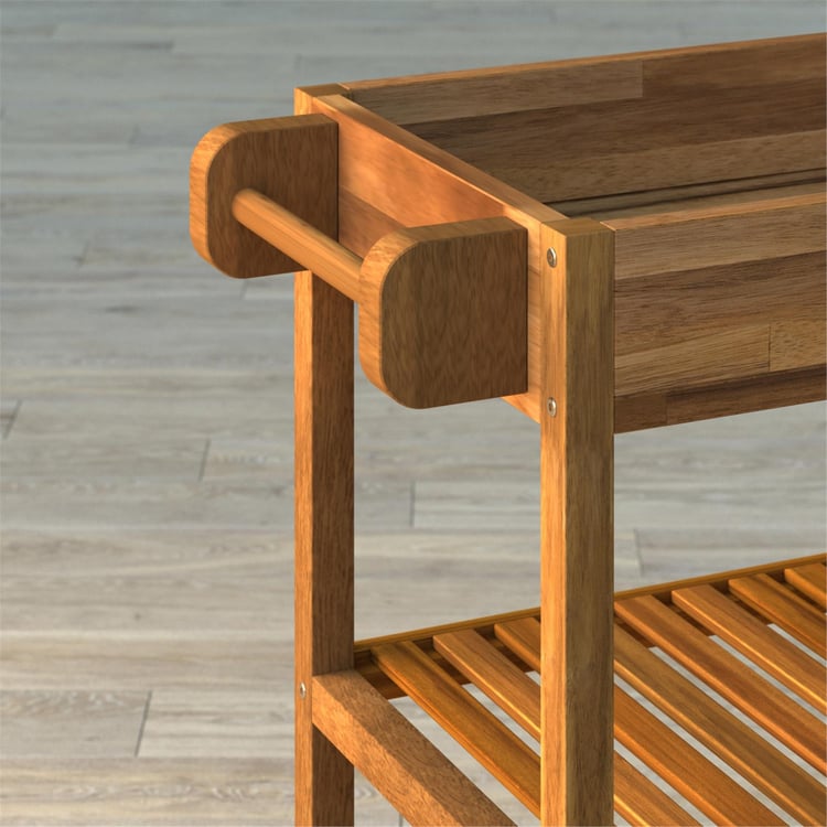 İnterbuild Masif Akasya Ahşap Holger Tepsili Servis Arabası (799x349x850 mm) Altın Tik - 675026
