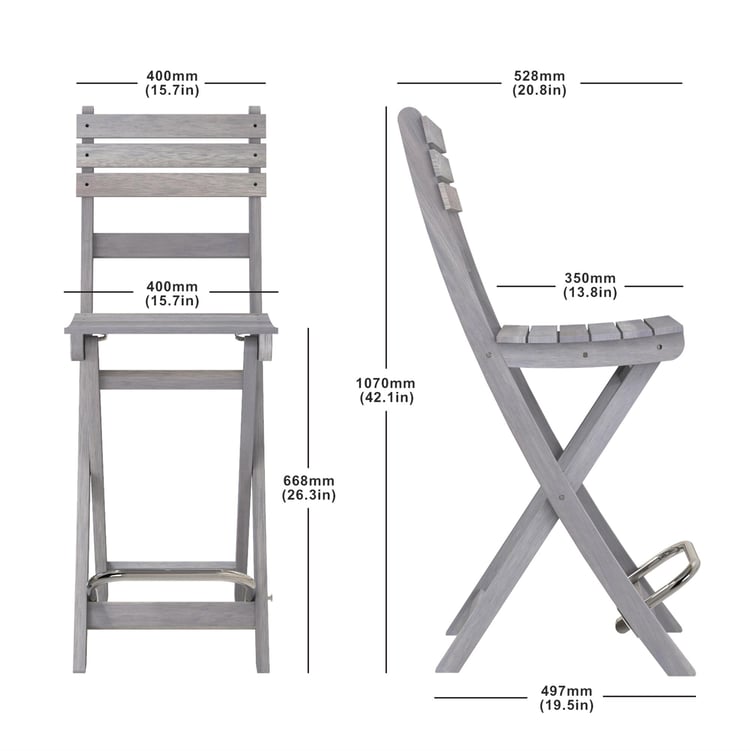 İnterbuild Sofia Katlanabilir Bahçe Bar Sandalyesi (2'li Paket) Alaca Gri Renk - 673862