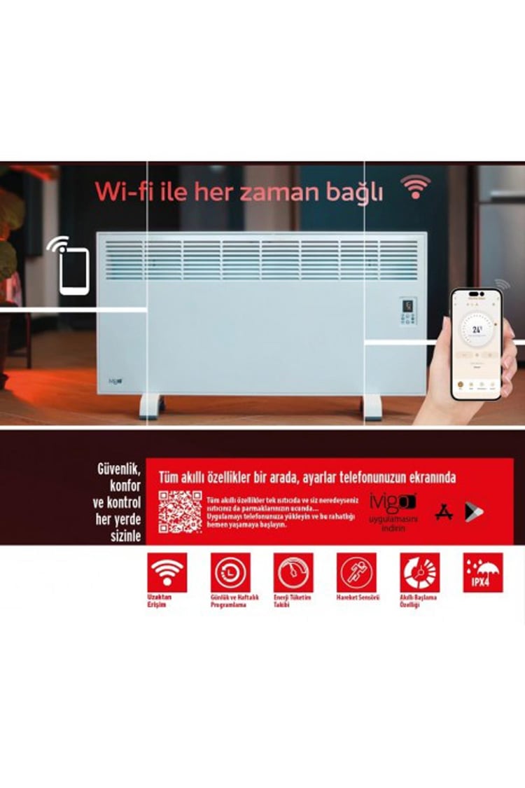 İvigo Isıtıcı İvigo EPK4590E20W Dijital Profesyonel Konvektör 2000 WATT Beyaz WİFİ