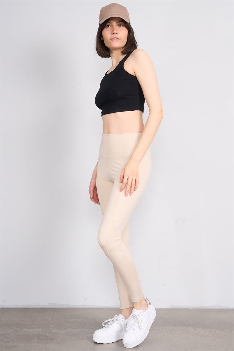 Jeneric Y26 21206 Bej Kadın Log Dikişlı Tayt S-Xl