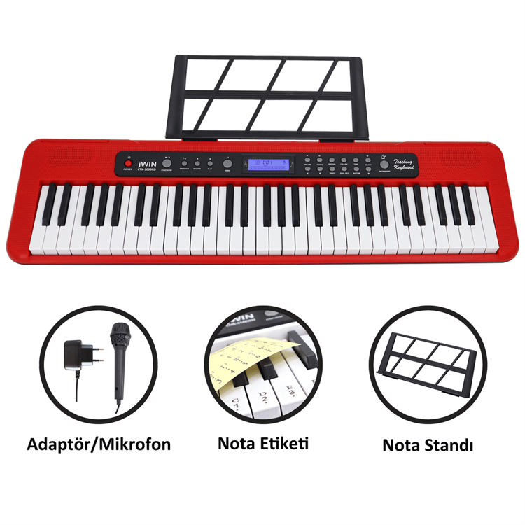 Jwin CTK-3000 61 Tuş Hassasiyetli Org (5 Oktav) - Kırmızı