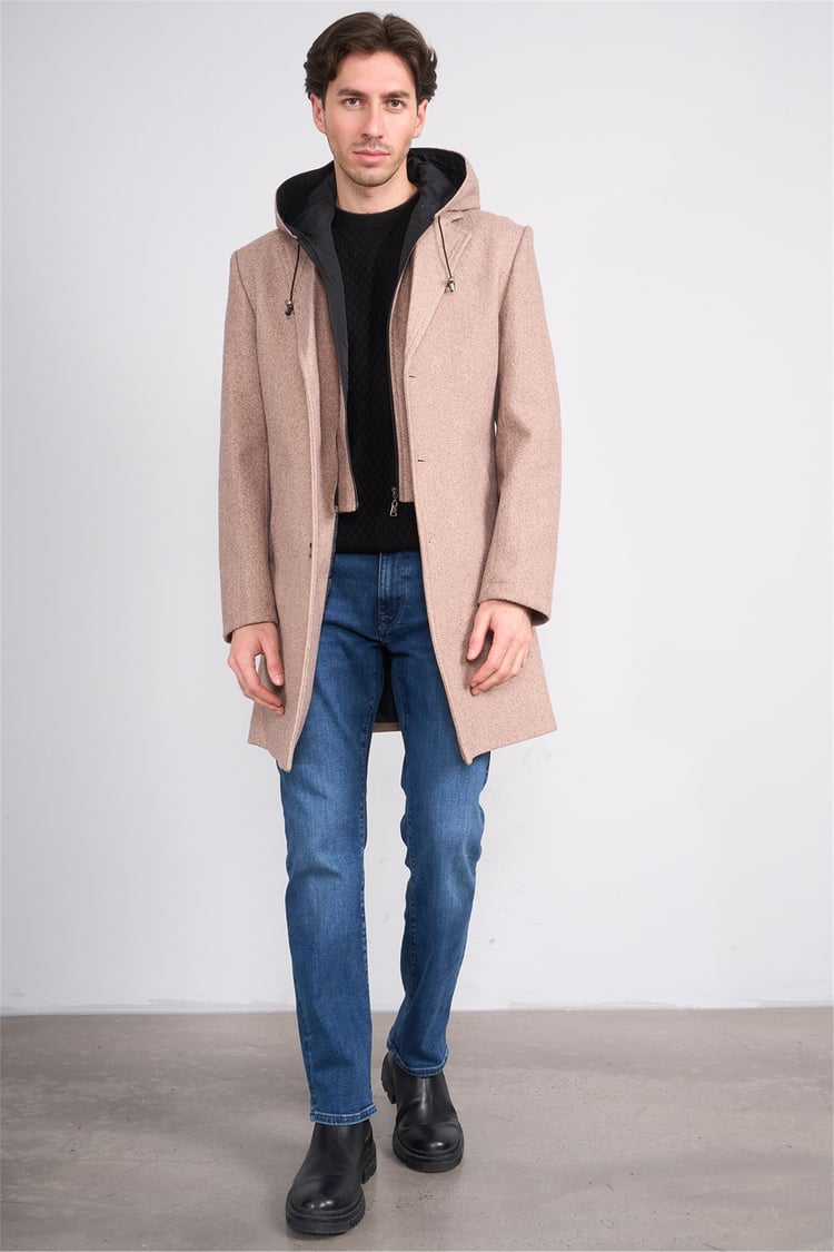 Kagı K26 2509 Vizon Erkek Kapusonlu Kase Kaban