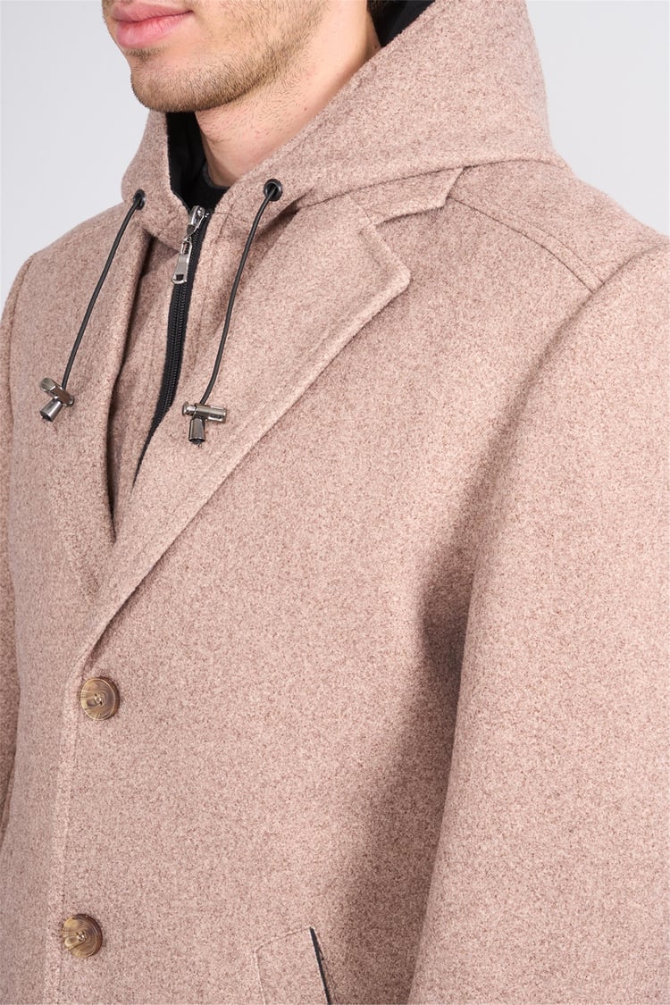 Kagı K26 2509 Vizon Erkek Kapusonlu Kase Kaban