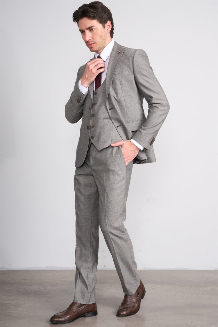 Kagi Y26 Eyfel Slim Fit Yelekli Takım Elbise Toprak