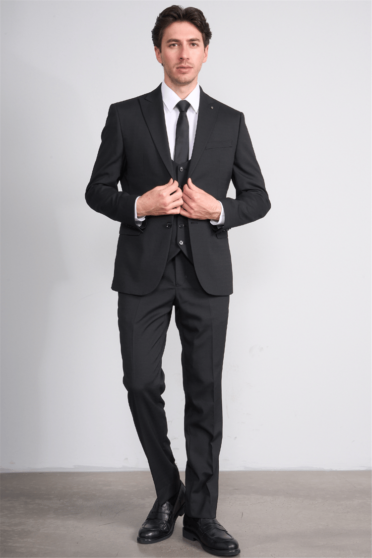 Kagi Y26 Eyfel Slim Fit Yelekli Takım Elbise Siyah