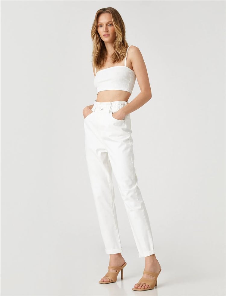 Koton 3Sal40001Mw Kırık Beyaz 001 Kadın Pamuk Woven Bottoms Pantolon