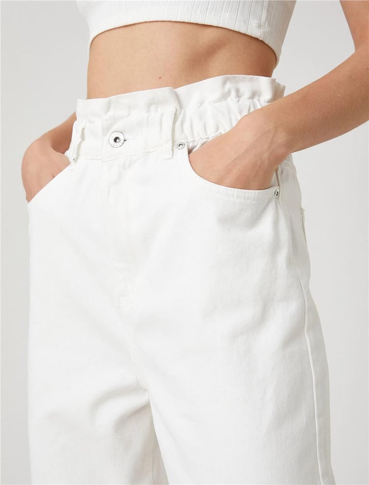 Koton 3Sal40001Mw Kırık Beyaz 001 Kadın Pamuk Woven Bottoms Pantolon