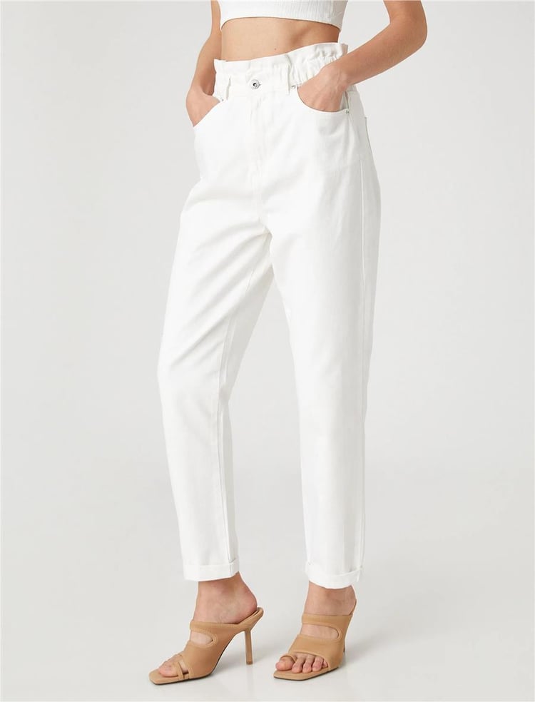 Koton 3Sal40001Mw Kırık Beyaz 001 Kadın Pamuk Woven Bottoms Pantolon