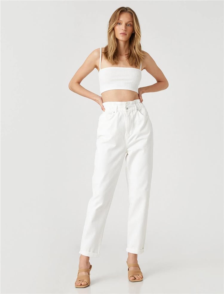 Koton 3Sal40001Mw Kırık Beyaz 001 Kadın Pamuk Woven Bottoms Pantolon