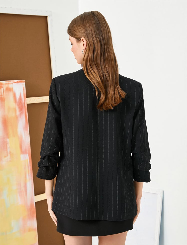 Koton 4Sak50060Uw 9S9 Sıyah Cızgılı Kadın Blazer Ceket