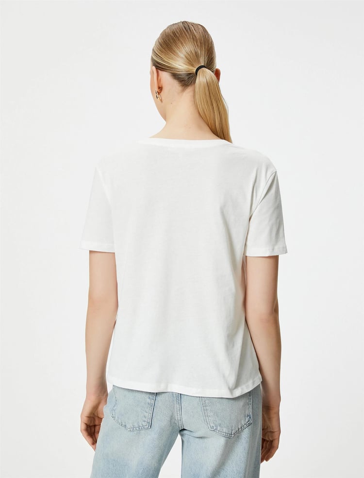 Koton 4Sak50103Ek 000 Beyaz Kadın Jersey Kısa Kollu T-Shirt