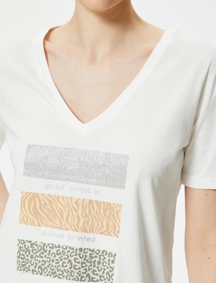 Koton 4Sak50103Ek 000 Beyaz Kadın Jersey Kısa Kollu T-Shirt