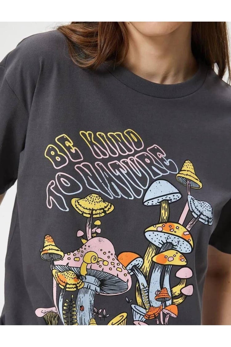 Koton 4Sal10015Ik 924 Antrasit Genç Kız Jersey Pamuk Kısa Kollu T-shirt