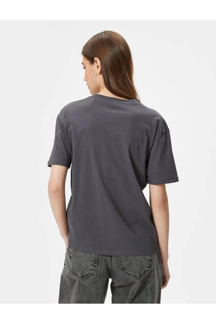 Koton 4Sal10015Ik 924 Antrasit Genç Kız Jersey Pamuk Kısa Kollu T-shirt