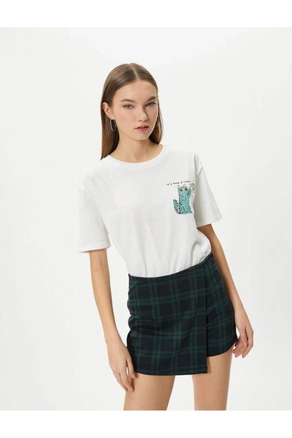 Koton 4Sal10019Ik 010 Ekru Genç Kız Pamuk Jersey Kısa Kollu T-Shirt