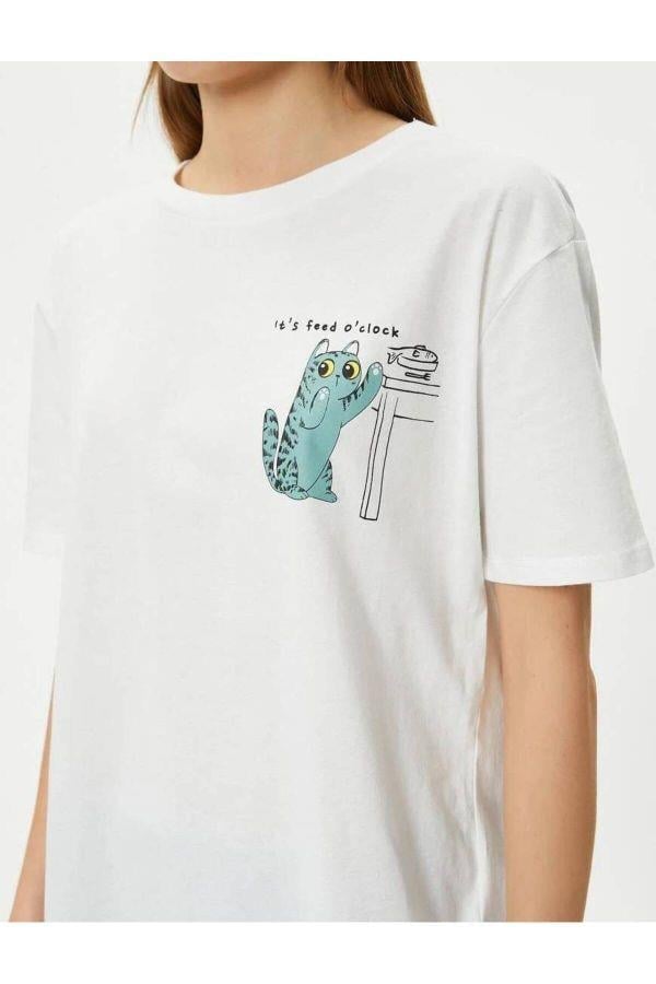Koton 4Sal10019Ik 010 Ekru Genç Kız Pamuk Jersey Kısa Kollu T-Shirt