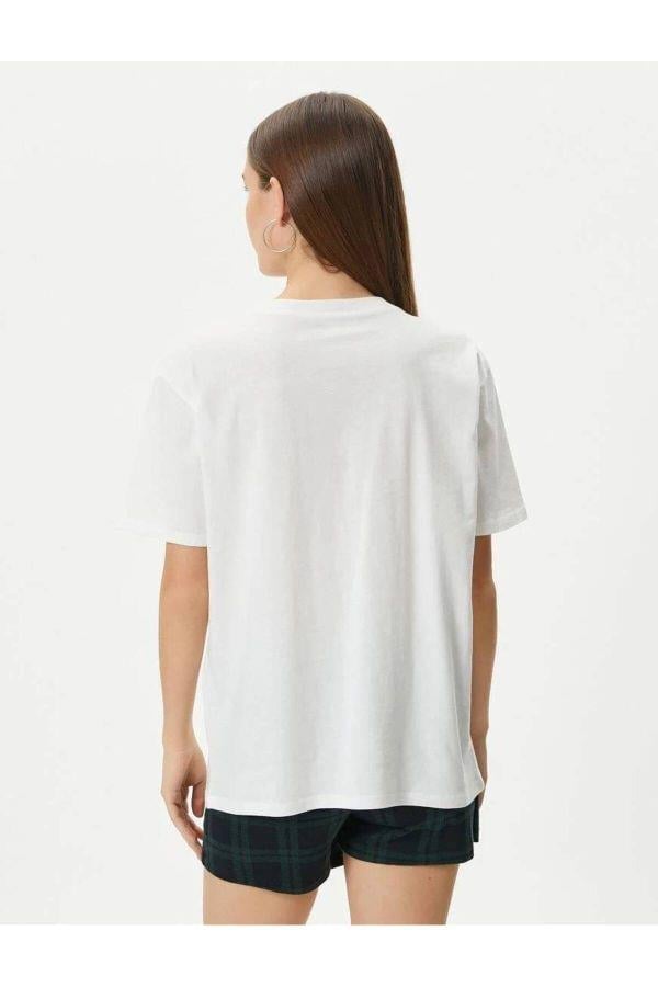 Koton 4Sal10019Ik 010 Ekru Genç Kız Pamuk Jersey Kısa Kollu T-Shirt
