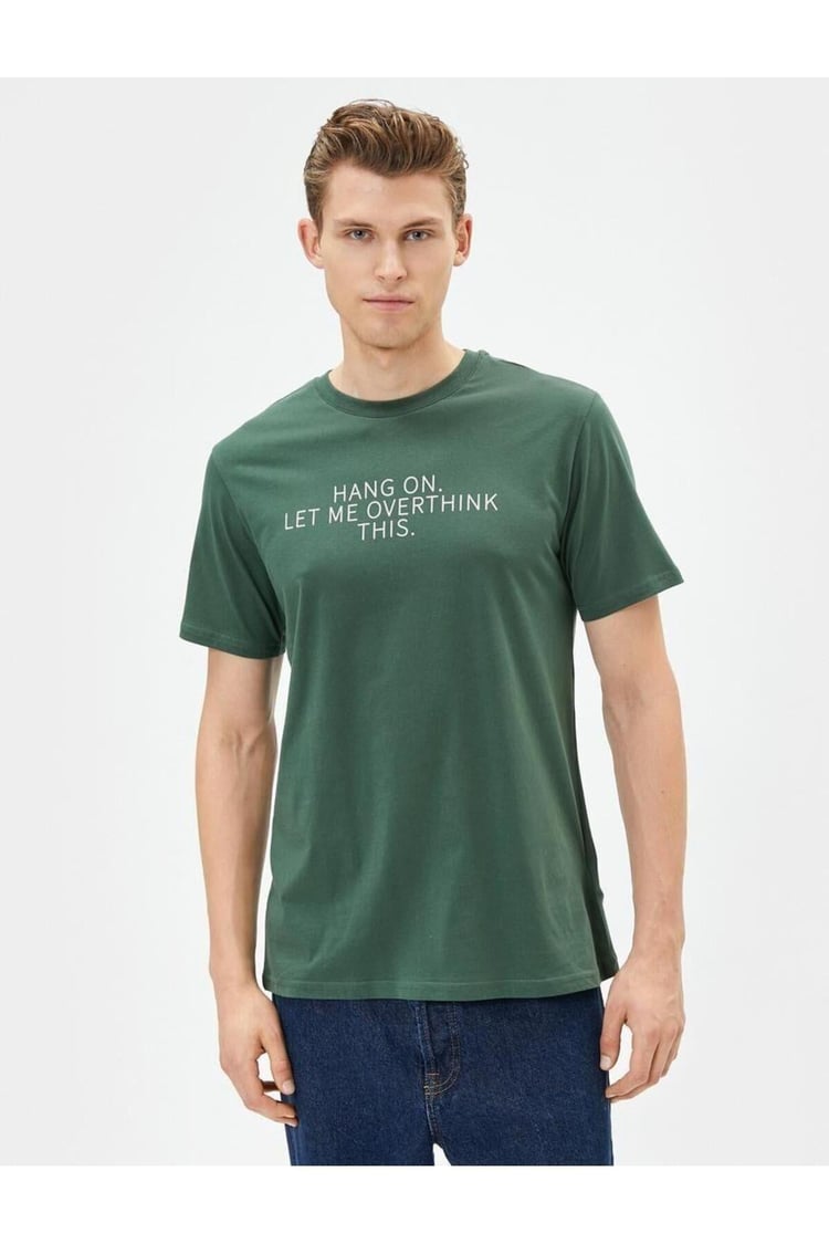 Koton 4Sam10016Hk 824 Yeşil Erkek Jersey Pamuk Kısa Kollu T-shirt