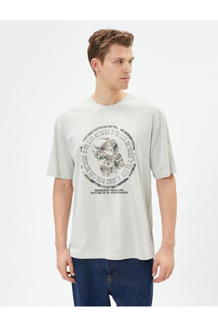 Koton 4Sam10040Hk 031 Gri Erkek Jersey Pamuk Kısa Kollu T-shirt