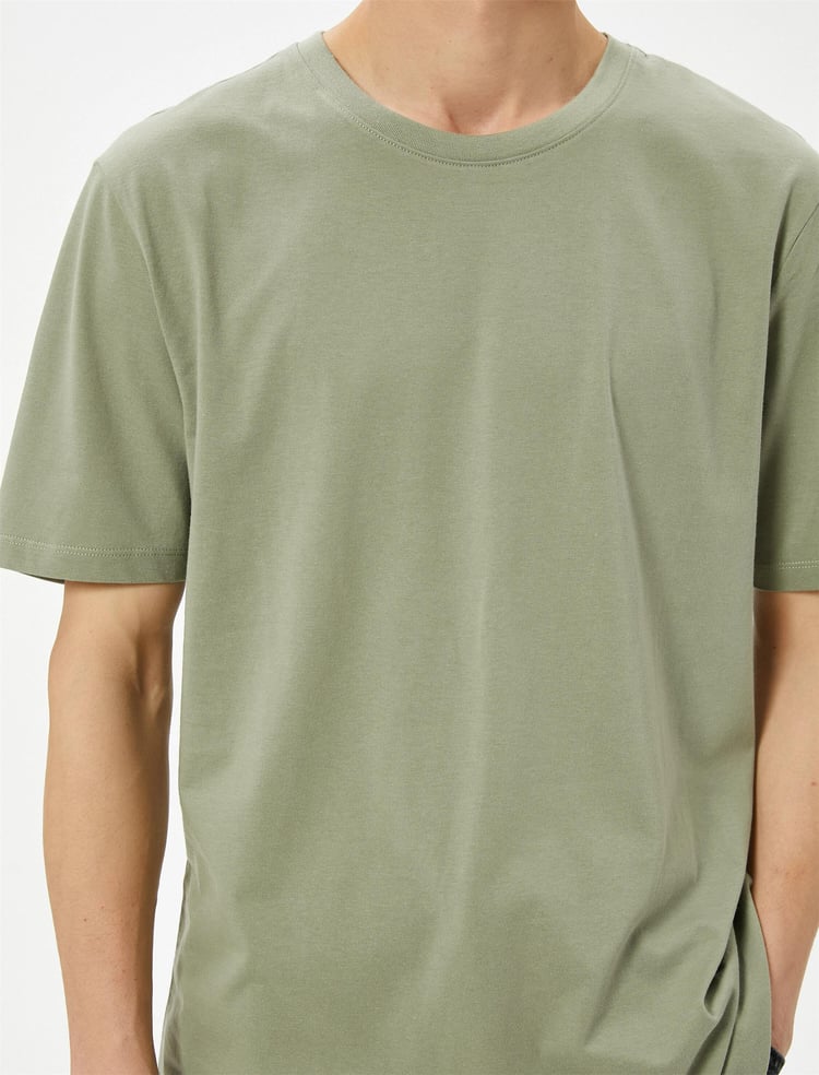 Koton 4Sam10062Hk 875 Hakı Erkek Pamuk Jersey Kısa Kollu Basıc T-Shırt