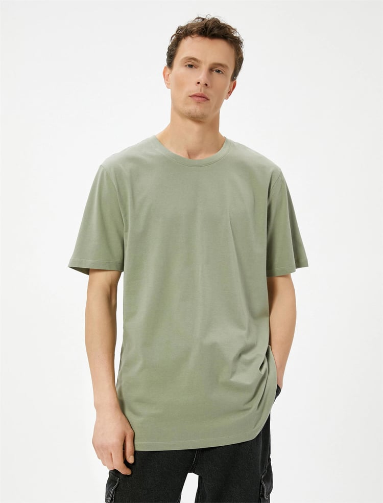 Koton 4Sam10062Hk 875 Hakı Erkek Pamuk Jersey Kısa Kollu Basıc T-Shırt