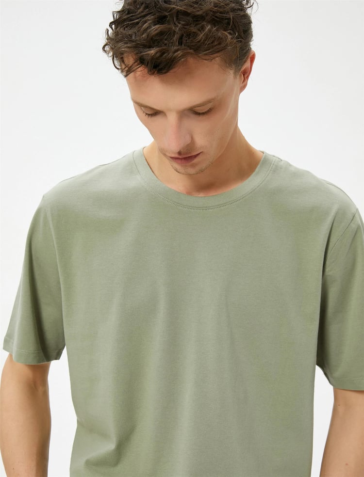 Koton 4Sam10062Hk 875 Hakı Erkek Pamuk Jersey Kısa Kollu Basıc T-Shırt