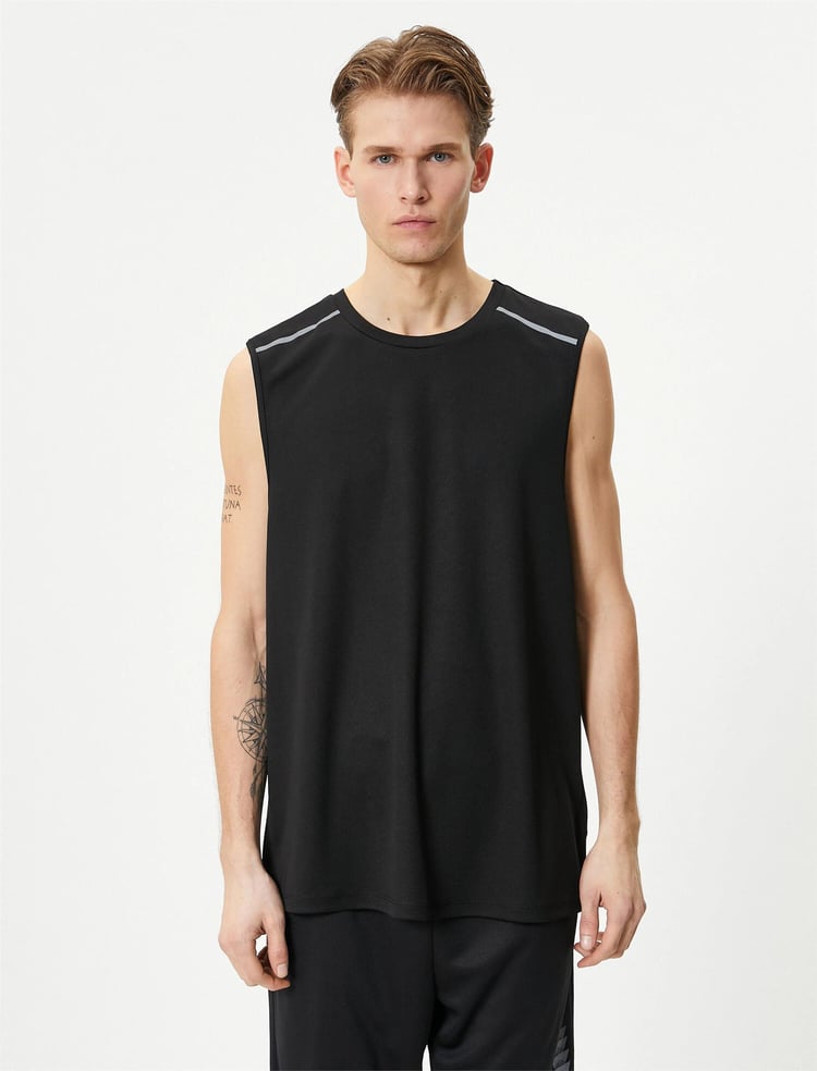 Koton 4Sam30005Nk 999 Sıyah Erkek Polyester Jersey Kolsuz T-Shırt