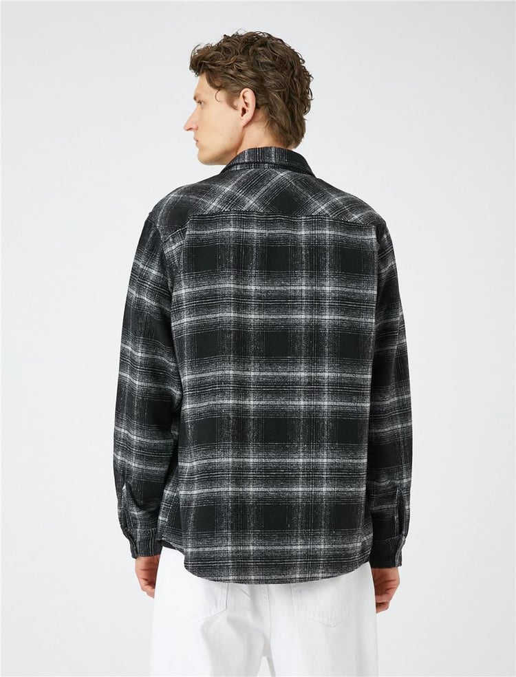 Koton 4Wam60007Hw 9C9 Siyah Ekose Erkek Akrilik Woven Tops Uzun Kollu Gömlek