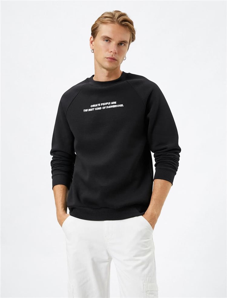 Koton 4Wam70052Mk 999 Siyah Erkek Pamuk Jersey Sweatshirt