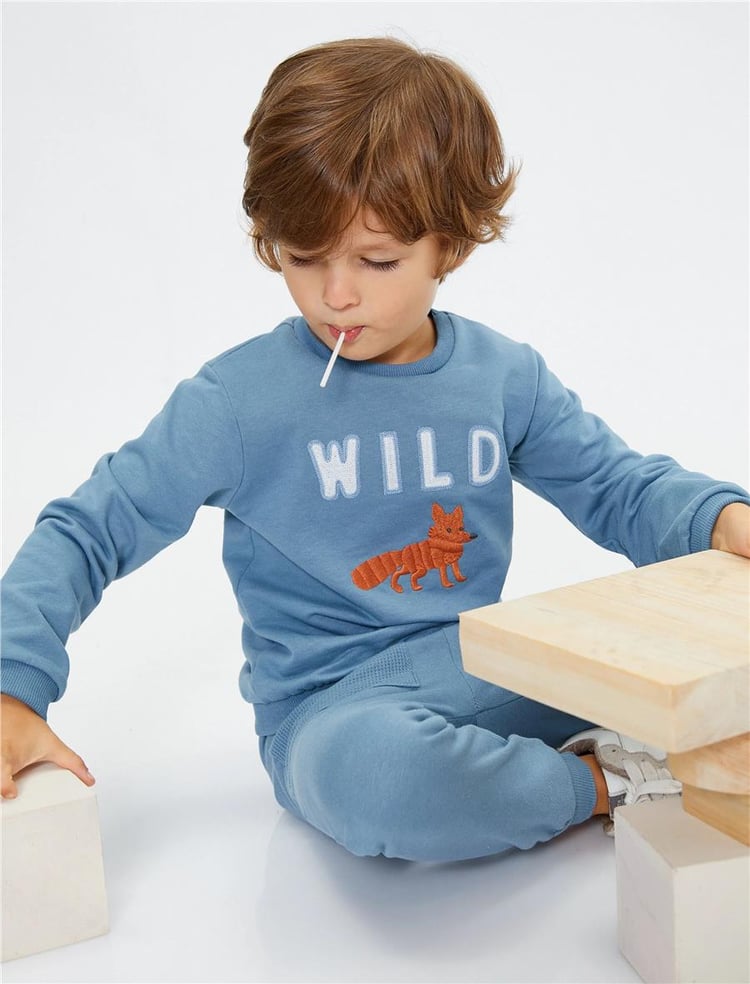 Koton 4Wmb10220Tk 637 Mavi Erkek Bebe Pamuk Jersey Sweatshirt