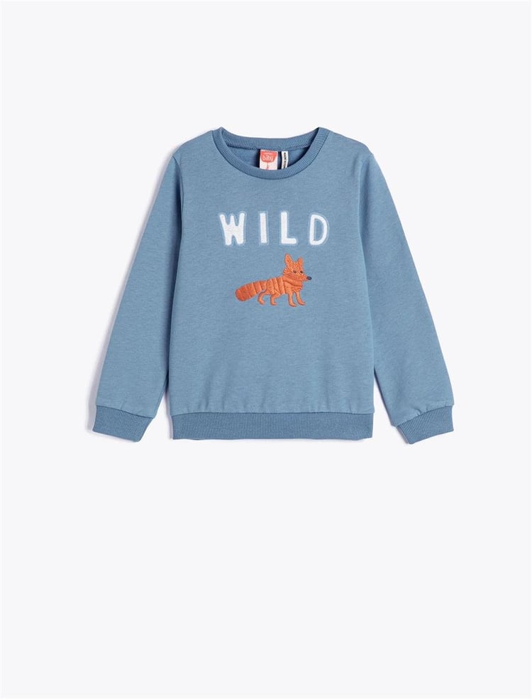 Koton 4Wmb10220Tk 637 Mavi Erkek Bebe Pamuk Jersey Sweatshirt