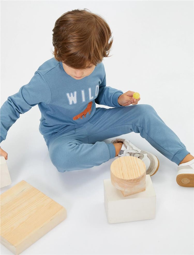 Koton 4Wmb10220Tk 637 Mavi Erkek Bebe Pamuk Jersey Sweatshirt
