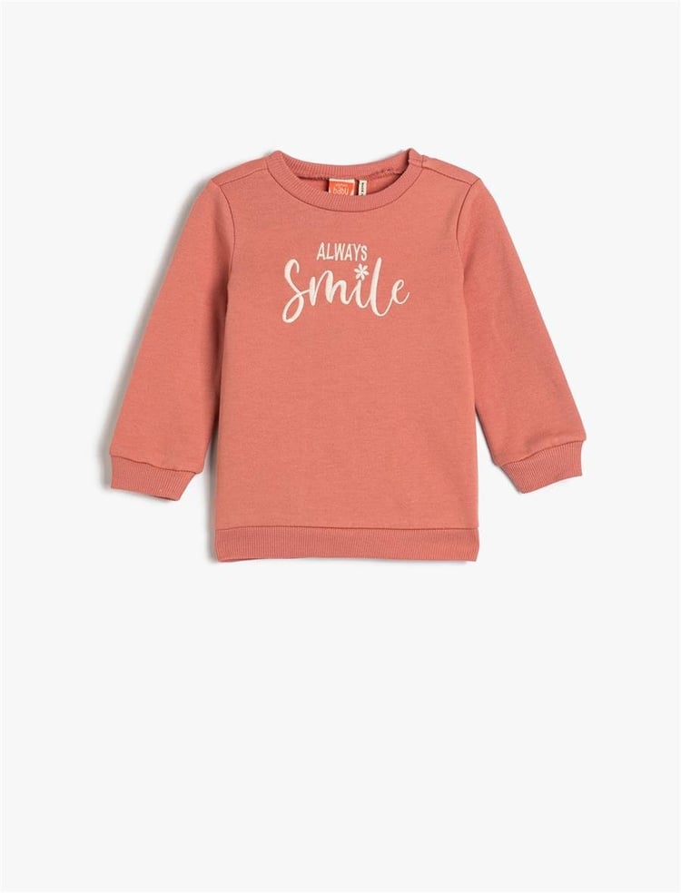 Koton 4Wmg10022Ak 274 Pembe Kız Bebe Pamuk Jersey Sweatshirt