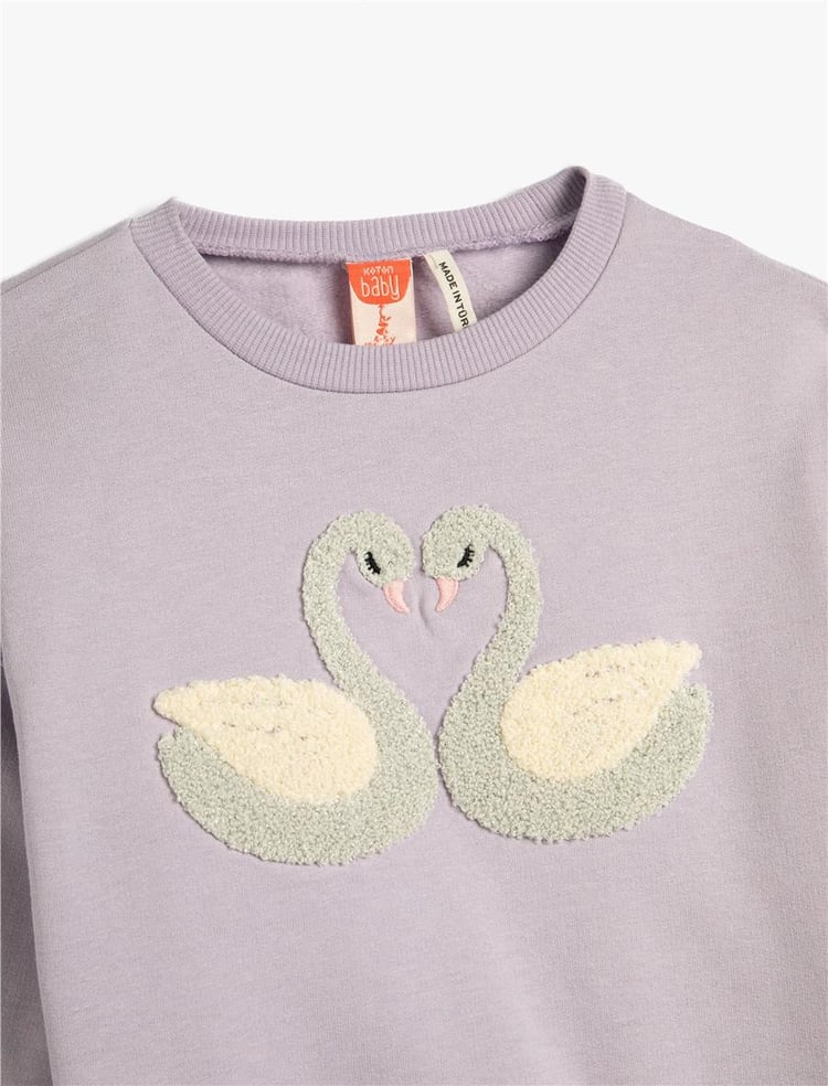 Koton  4Wmg10120Ak 360 Lila Kız Bebek Pamuk Jersey Sweatshirt