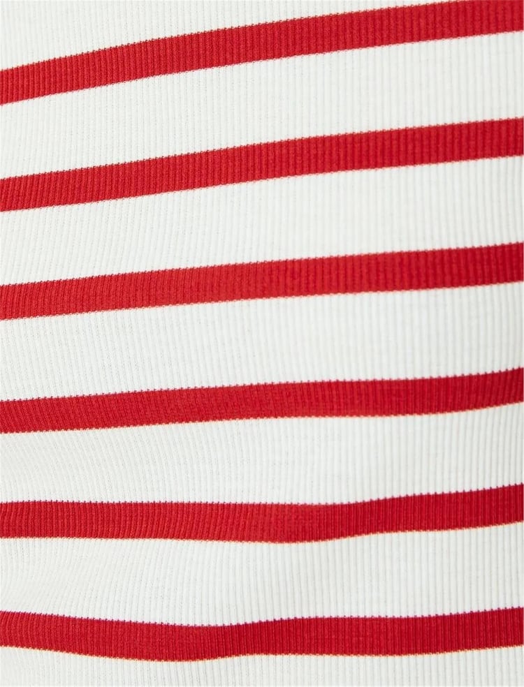 Koton 5Sal10047Ik 4S1 Kırmızı Cızgılı Genc Kız Vıskoz Jersey Kısa Kollu Basıc T-Shırt