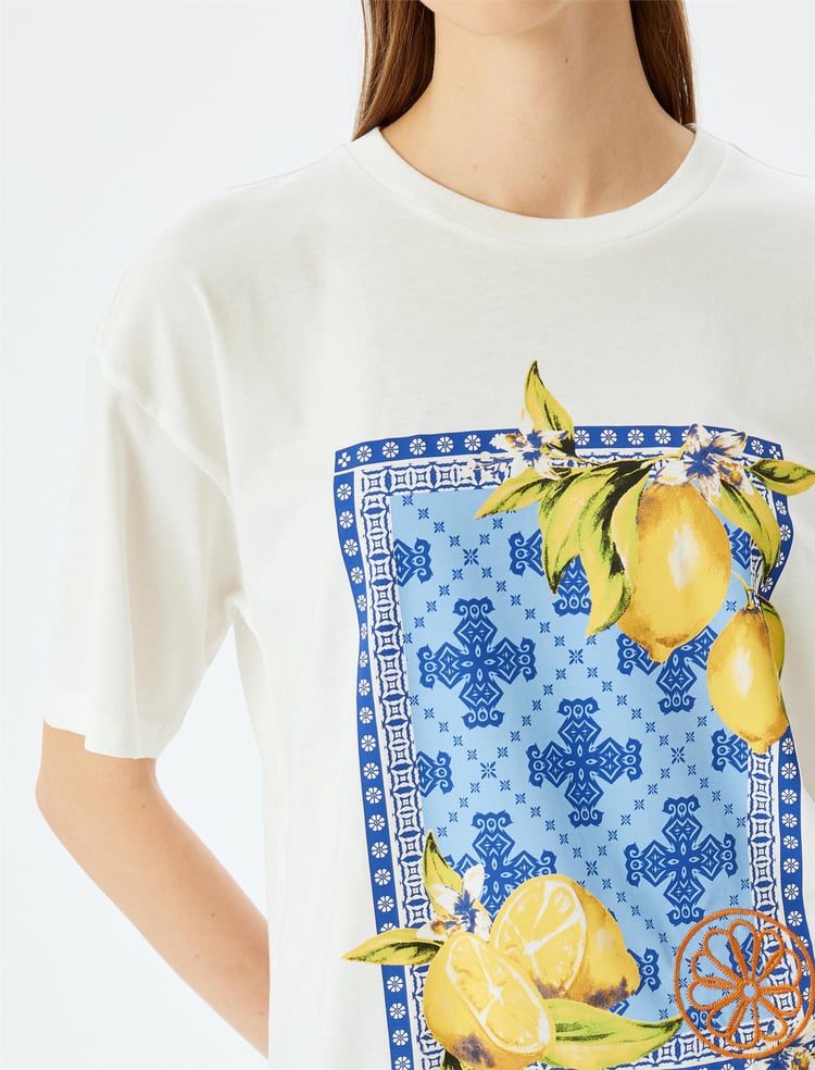 Koton 5Sal10241Ik 010 Ekru Genc Kız Pamuk Jersey T-Shırt