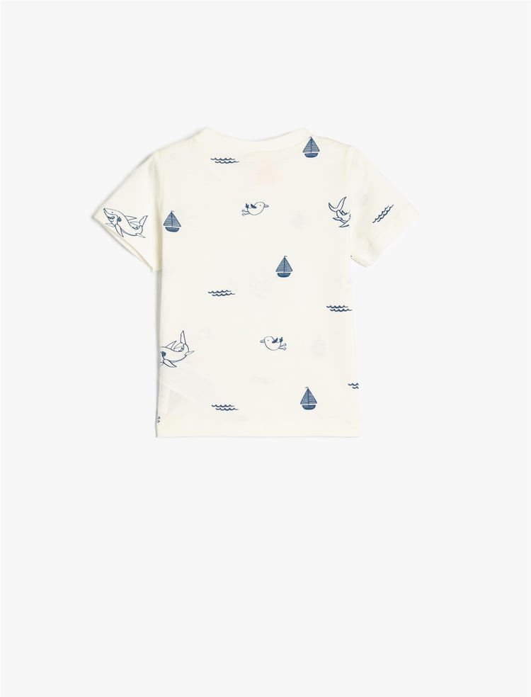 Koton 5Smb10049Tk 0D1 Ekru Desenlı Erkek Bebek Pamuk Jersey Kısa Kollu T-Shırt