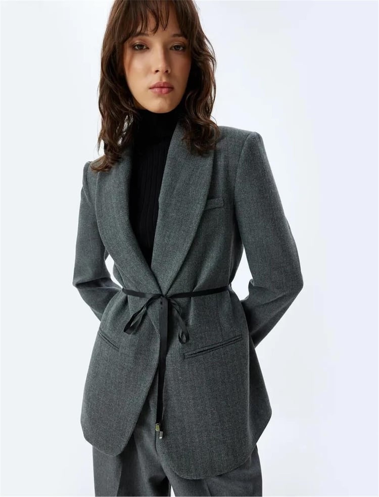 Koton 5Wak50099Uw 048 Grı Kadın Blazer Ceket