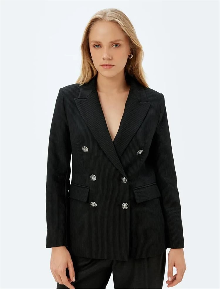 Koton 5Wak50102Uw 9S9 Sıyah Cızgılı Kadın Blazer Takım Elbıse