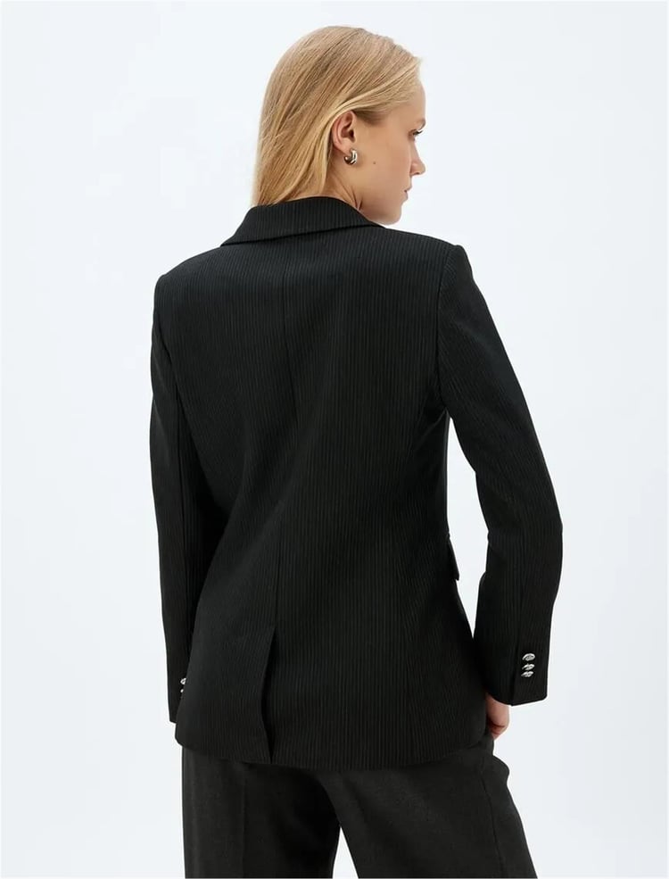 Koton 5Wak50102Uw 9S9 Sıyah Cızgılı Kadın Blazer Takım Elbıse