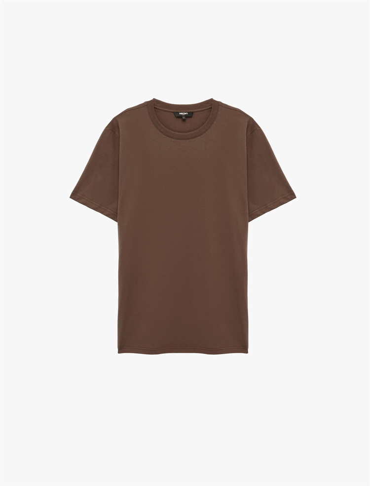 Koton 6Sam10005Mk 545 Kahverengı Erkek Jersey Kısa Kollu Basıc T-Shırt