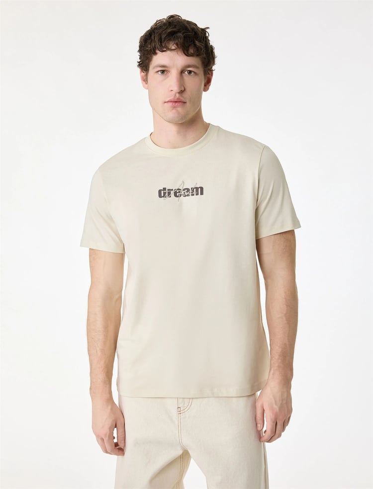 Koton 6Sam10008Mk 050 Bej Erkek Jersey Kısa Kollu T-Shırt