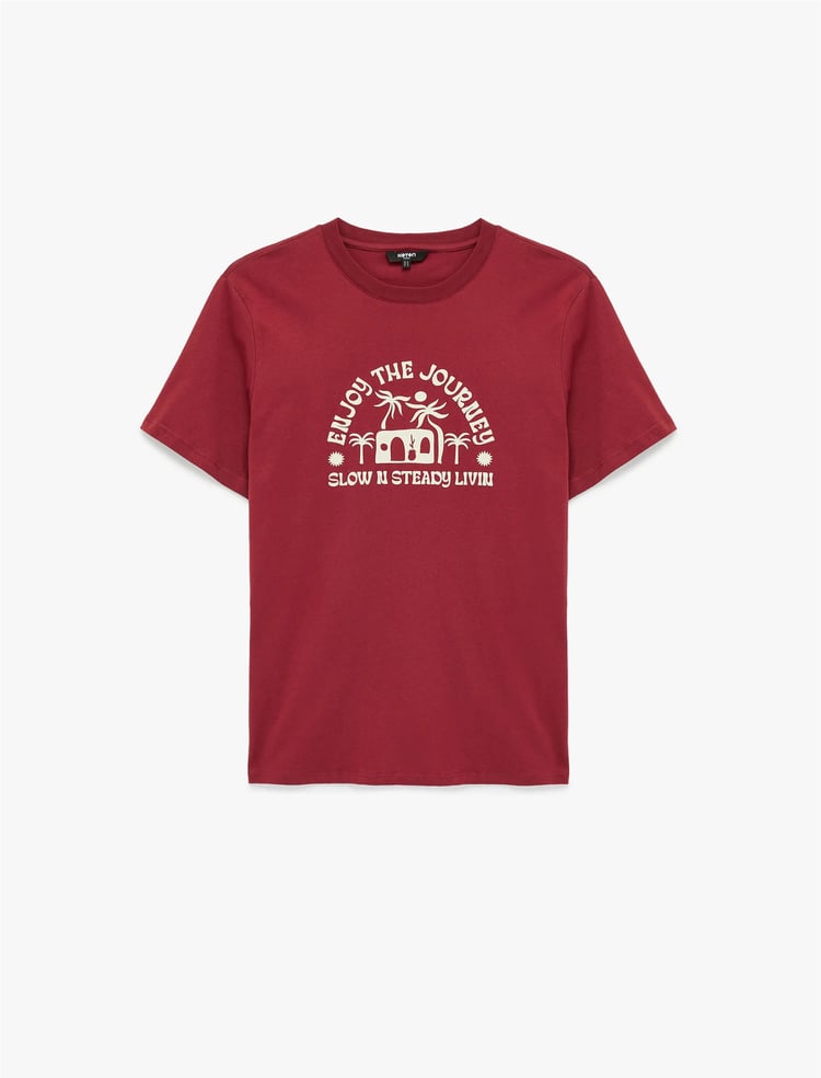 Koton 6Sam10012Mk 461 Bordo Erkek Jersey Kısa Kollu T-Shırt