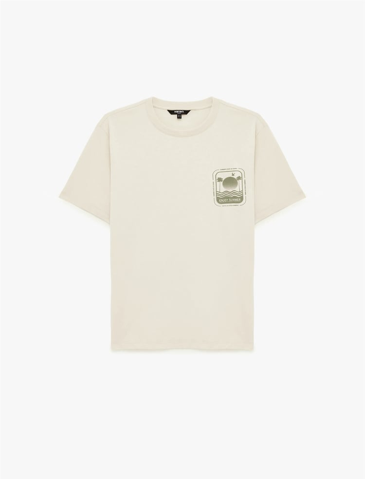 Koton 6Sam10018Mk 010 Ekru Erkek Jersey Kısa Kollu T-Shırt