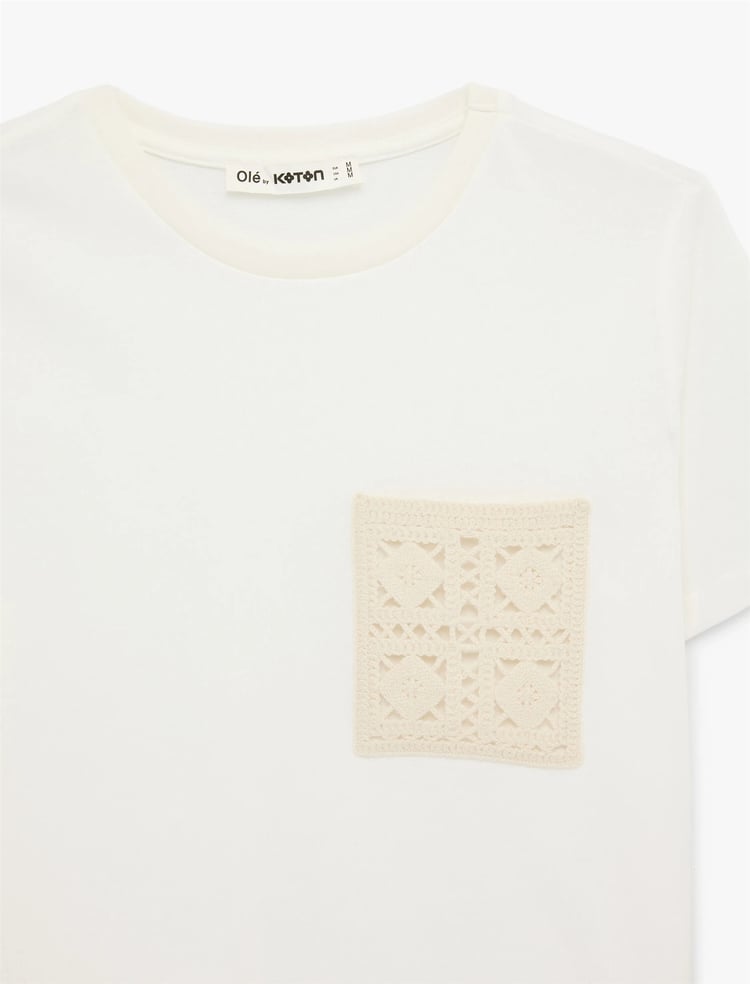 Koton Y26 6Sal10011Ik 010 Ekru Kadın Jersey Kısa Kol T-Shirt